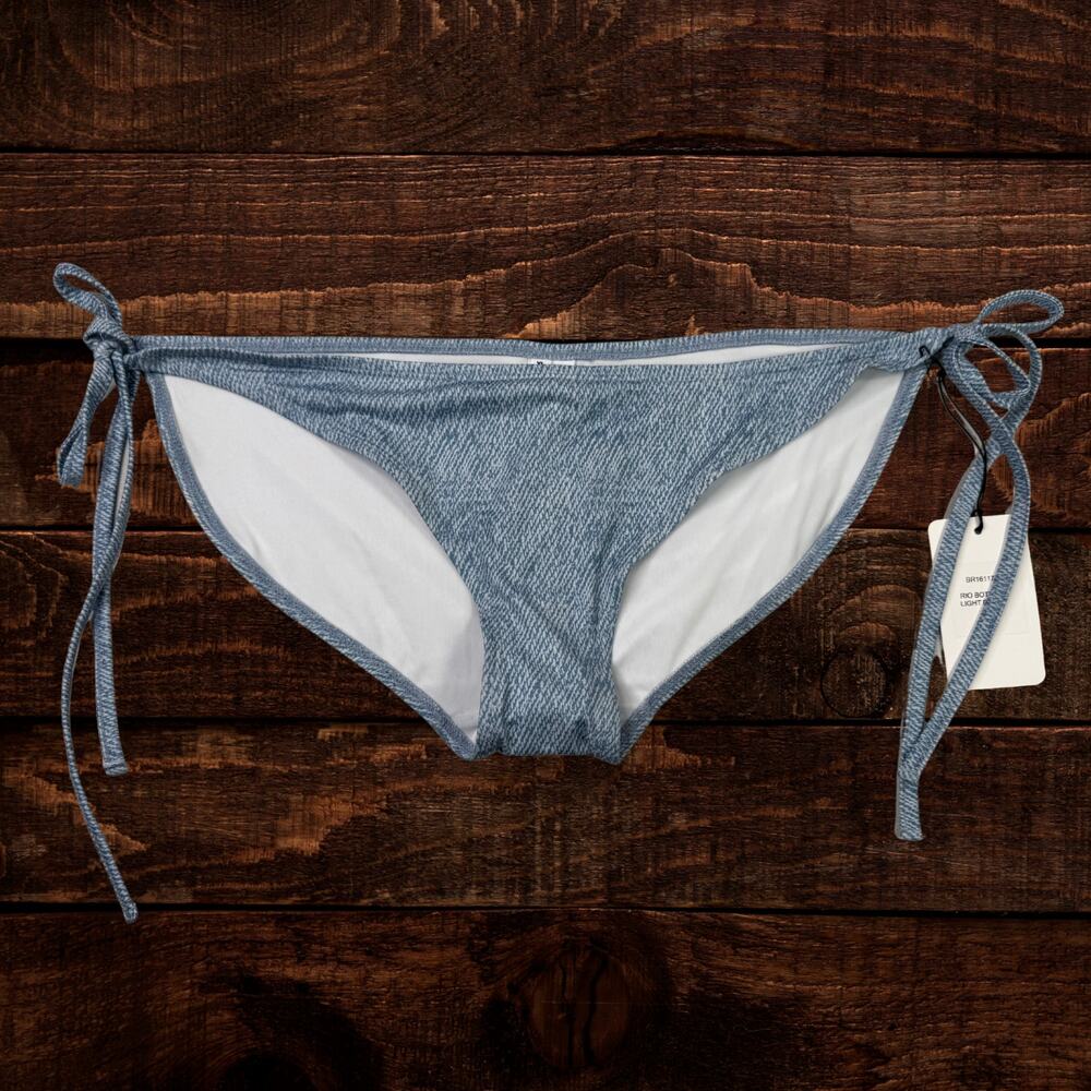 Free People Beth Richards Rio String Bikini Bottoms Denim Blue White XL - Picture 3 of 9